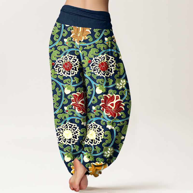 Buddha Stones Damen-Haremshose aus reiner Baumwolle mit böhmischem Lotus-Rankenmuster und elastischem Bund - image 9