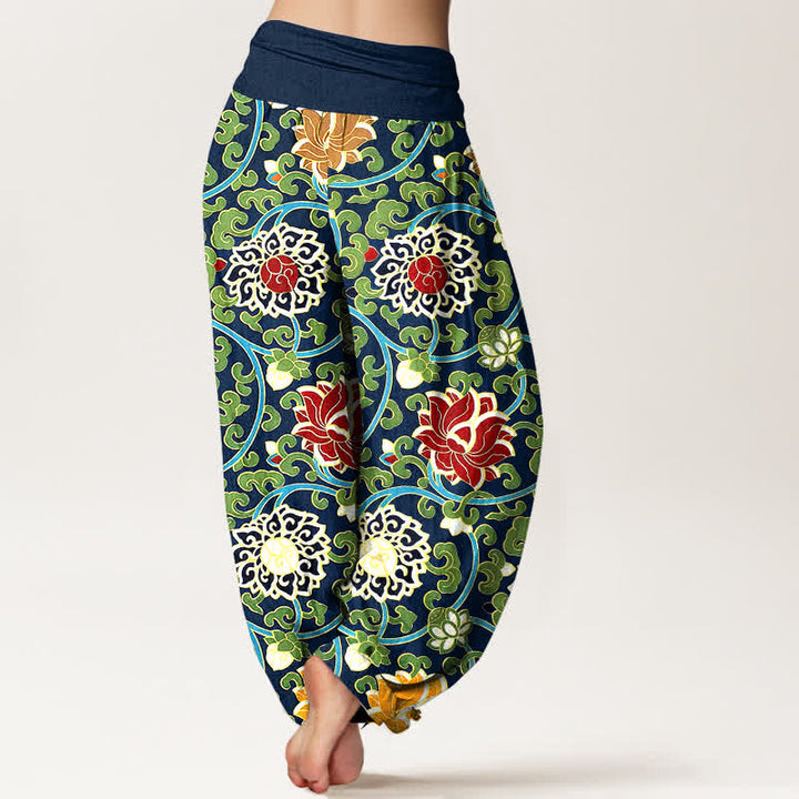 Buddha Stones Damen-Haremshose aus reiner Baumwolle mit böhmischem Lotus-Rankenmuster und elastischem Bund - image 9