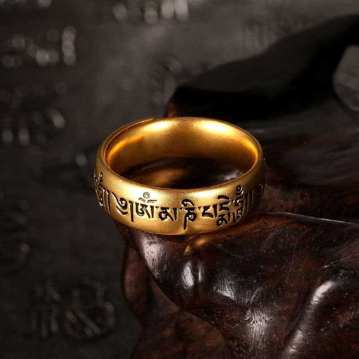 Buddha Stones Verstellbarer Reinheitsring „Six True Words 'Om Mani Padme Hum'“ - Om Mani Padme Hum - image 0