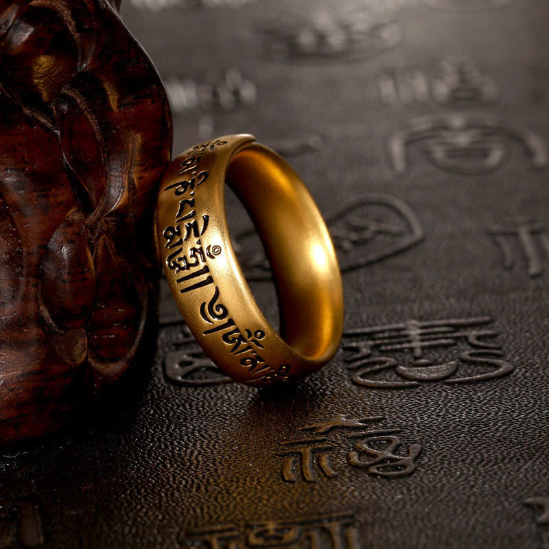 Buddha Stones Verstellbarer Reinheitsring „Six True Words 'Om Mani Padme Hum'“ - image 1