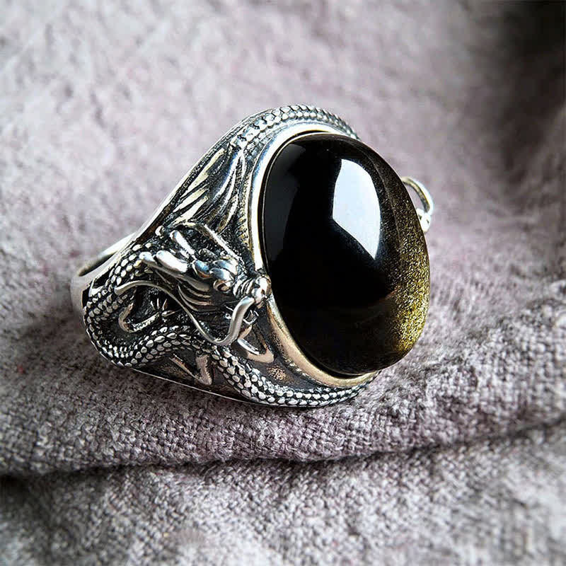 Buddha Stones Verstellbarer Schutzring aus Kupfer und schwarzem Onyx - Kupfer (Reichtum ♥ Glück) - image 0