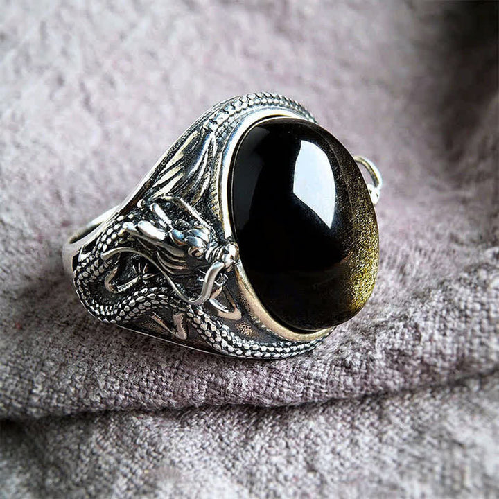 Buddha Stones Verstellbarer Schutzring aus Kupfer und schwarzem Onyx - Kupfer (Reichtum ♥ Glück) - image 0