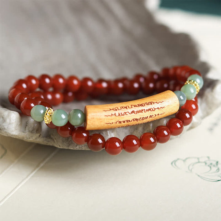 Buddha Stones Doppelt gewickeltes Balance-Armband aus rotem Achat und grünem Aventurin, inspiriert von den fünf buddhistischen Geboten - Roter Achat Grüner Aventurin - image 0