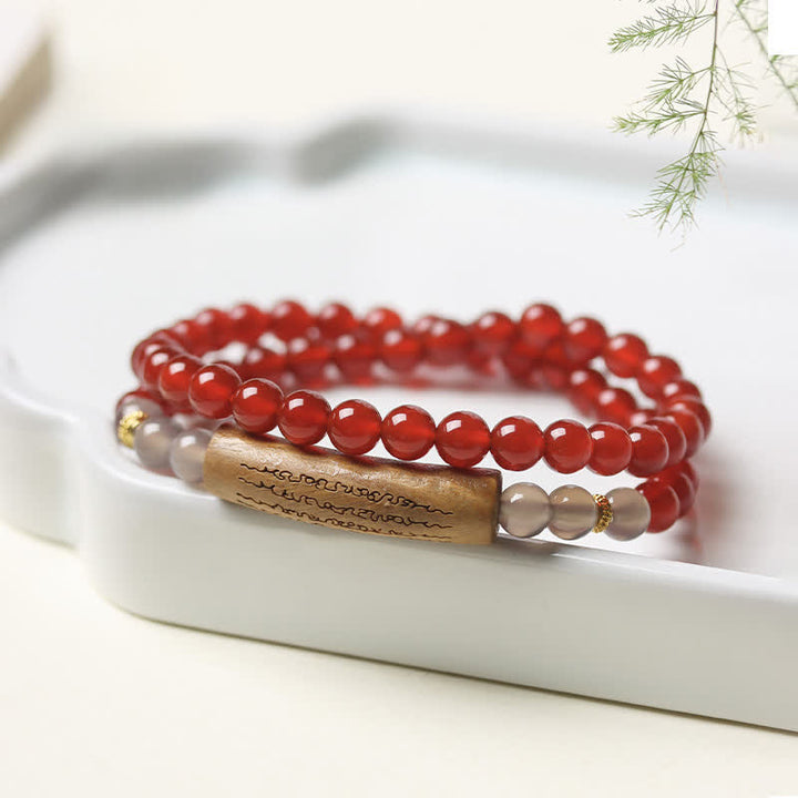 Buddha Stones Doppelt gewickeltes Balance-Armband aus rotem Achat und grünem Aventurin, inspiriert von den fünf buddhistischen Geboten - Roter Achat, Grauer Achat - image 3