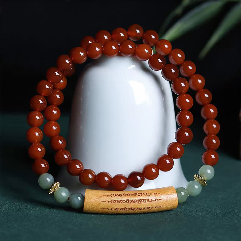 Buddha Stones Doppelt gewickeltes Balance-Armband aus rotem Achat und grünem Aventurin, inspiriert von den fünf buddhistischen Geboten - image 1