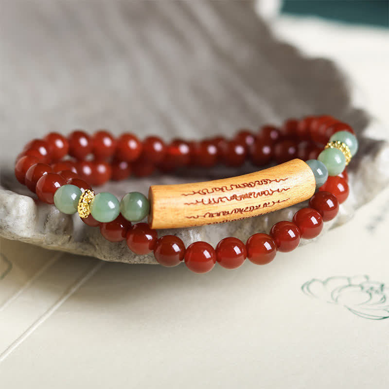 Buddha Stones Doppelt gewickeltes Balance-Armband aus rotem Achat und grünem Aventurin, inspiriert von den fünf buddhistischen Geboten - image 2
