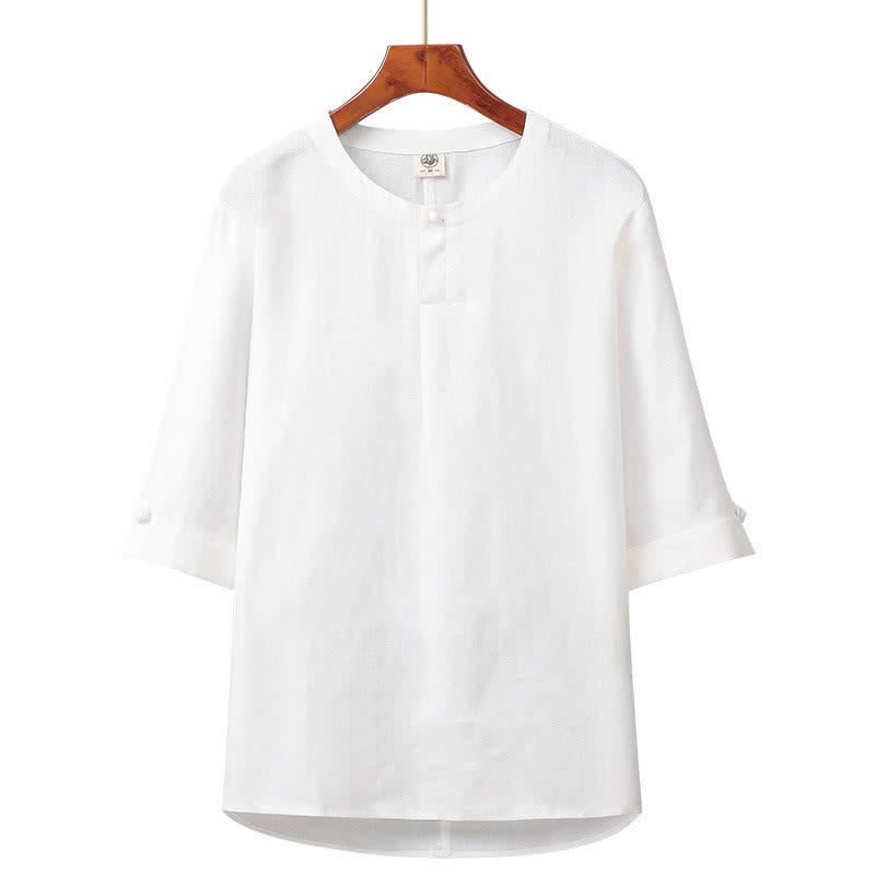 Buddha Stones Minimalistisches Herrenhemd aus Leinen mit Knopfleiste und Ellbogenlänge für Frühling und Sommer – ideal für Frühling und Sommer. - Weiß - US/ UK/AU42, EU52 (3XL) - image 9