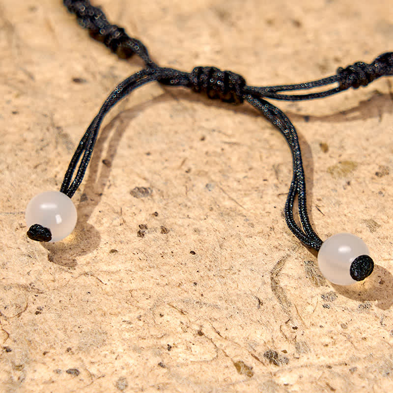 Buddha Stones Armband aus 999er Sterlingsilber mit Koi-Karpfen und weißem Achat, umwickelt mit geflochtenem Seil - image 5