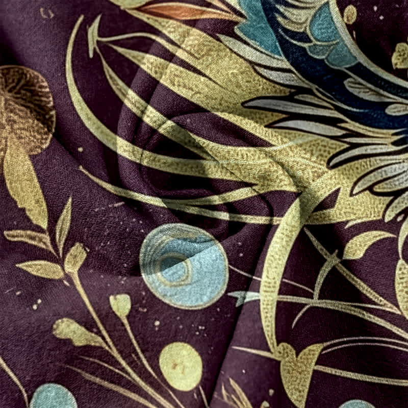 Buddha Stones Damenhose aus reiner Baumwolle mit Pfauenfeder-Punktmuster, elastischem Bund und Taschen - image 3