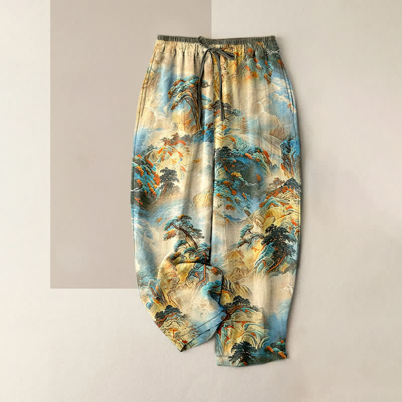 Buddha Stones Damenhose aus Baumwolle mit Berglandschaftsmuster, elastischem Bund und Taschen - Beige - US16, UK/AU20, EU48 (3XL) - image 5