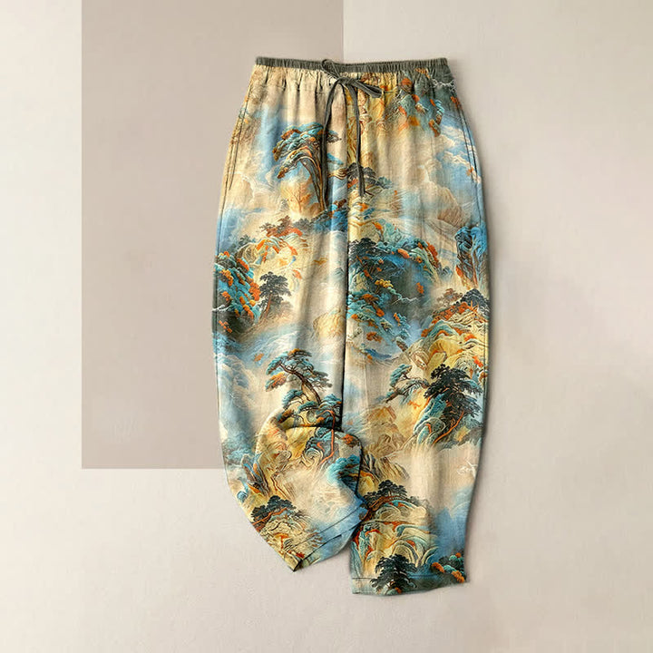 Buddha Stones Damenhose aus Baumwolle mit Berglandschaftsmuster, elastischem Bund und Taschen - Beige - US16, UK/AU20, EU48 (3XL) - image 5
