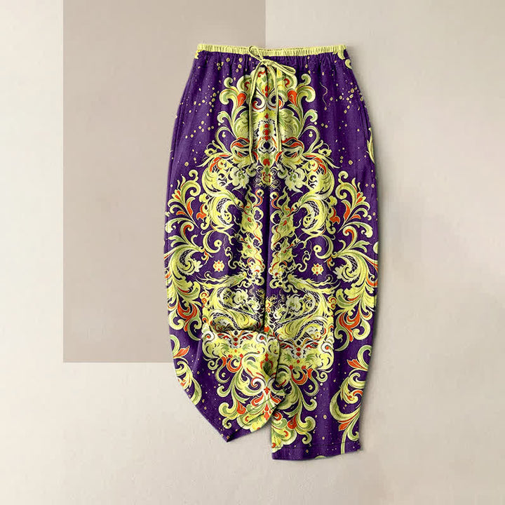 Buddha Stones Damenhose aus reiner Baumwolle mit lebhaftem Paisley-Blumenmuster, elastischem Bund und Taschen - Lila - US16, UK/AU20, EU48 (3XL) - image 5