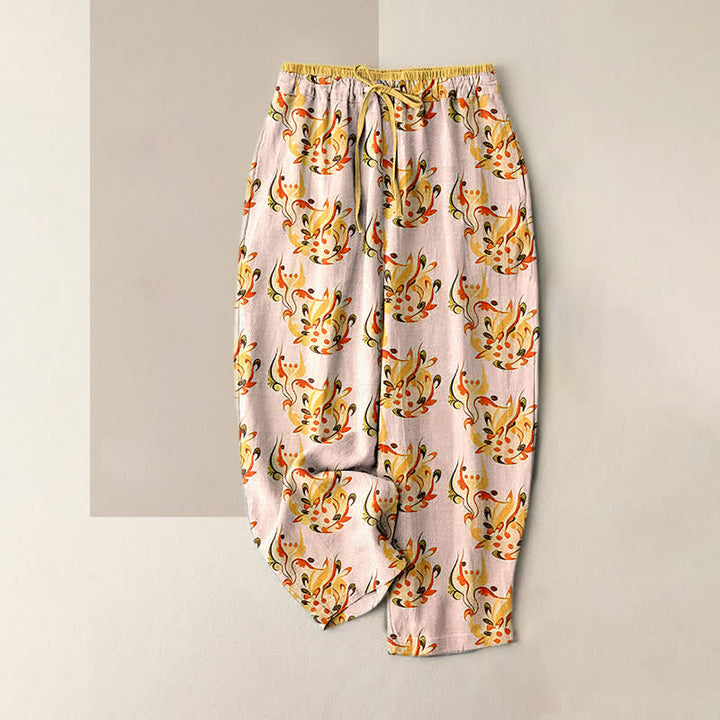 Buddha Stones Damenhose aus reiner Baumwolle mit abstraktem, sonnigem Blumenmuster, elastischem Bund und Taschen - Hellrosa - US16, UK/AU20, EU48 (3XL) - image 3
