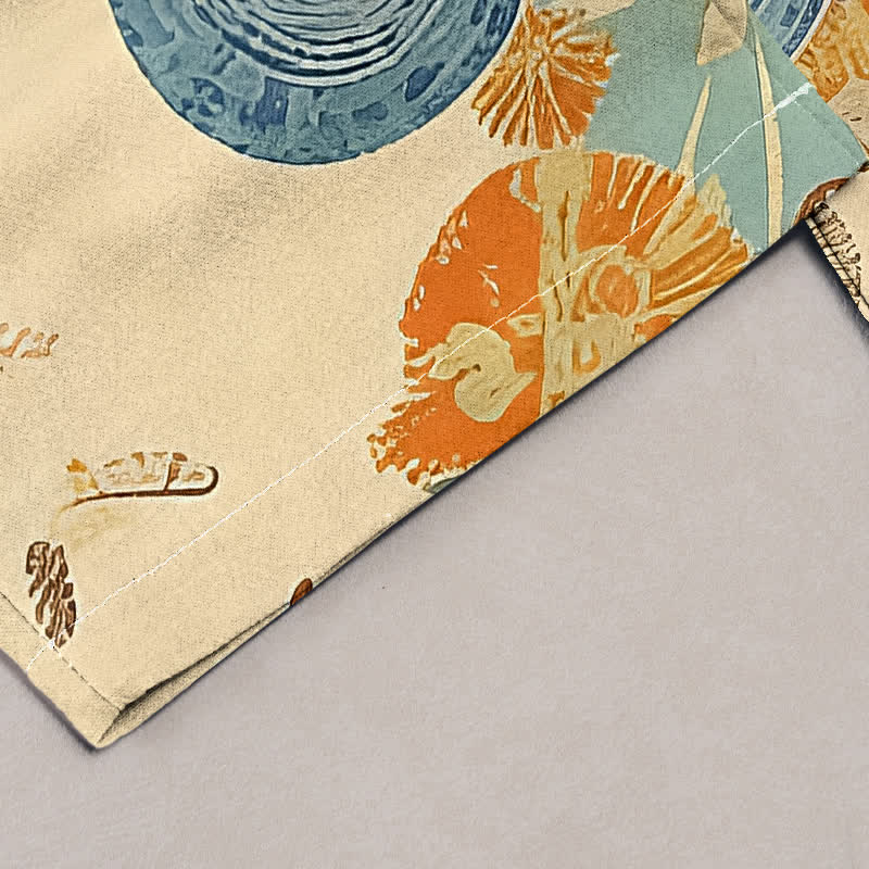 Buddha Stones Damenhose aus reiner Baumwolle mit orangefarbenem Blumenmuster, elastischem Bund und Taschen - image 1