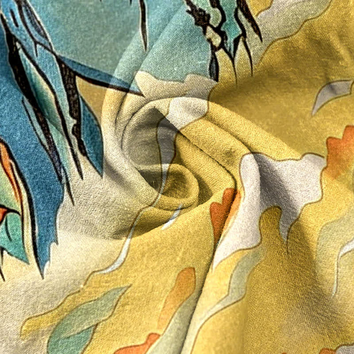 Buddha Stones Damenhose aus reiner Baumwolle mit orientalischem Bergnebelmuster, elastischem Bund und Taschen - image 3