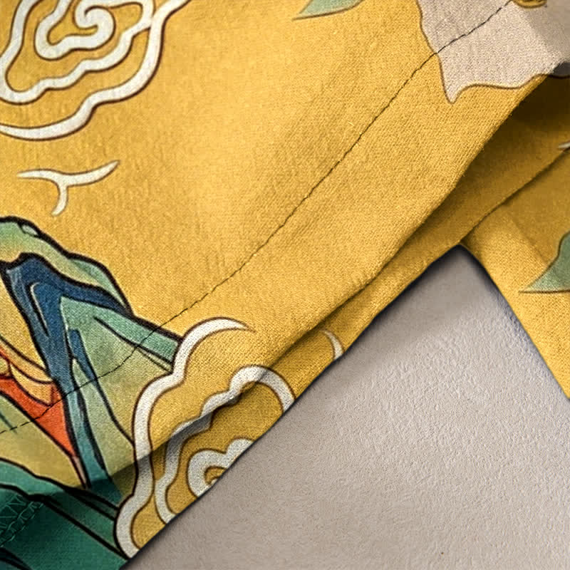 Buddha Stones Damenhose aus reiner Baumwolle mit orientalischem Bergnebelmuster, elastischem Bund und Taschen - image 2