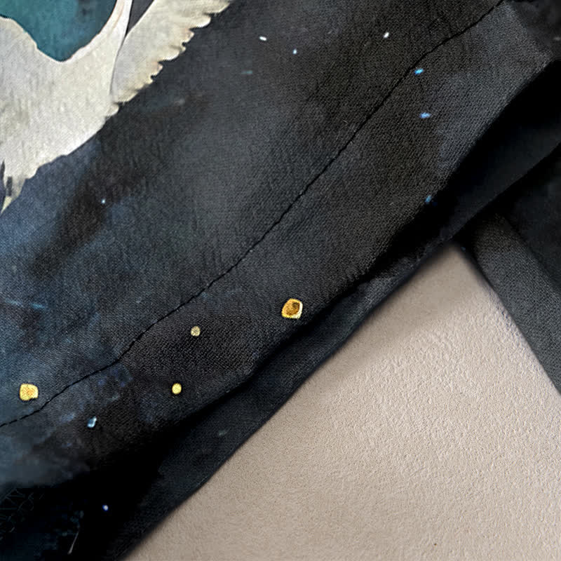 Buddha Stones Damenhose aus reiner Baumwolle mit orientalischem Kranich-Aquarellmuster, elastischem Bund und Taschen - image 2