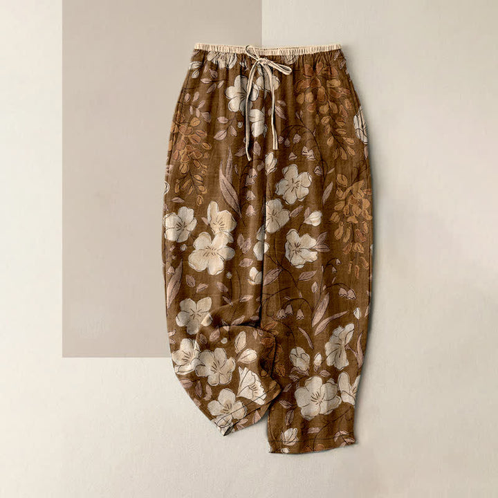 Buddha Stones Damenhose aus reiner Baumwolle mit Blumenmuster, elastischem Bund und Taschen - Sienna - US16, UK/AU20, EU48 (3XL) - image 0