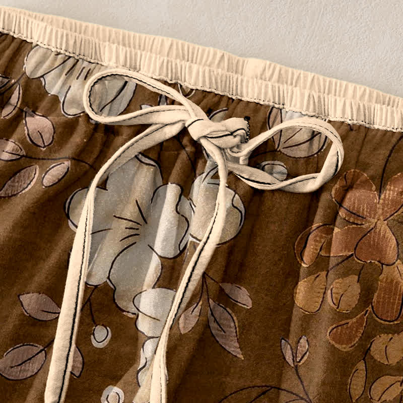 Buddha Stones Damenhose aus reiner Baumwolle mit Blumenmuster, elastischem Bund und Taschen - image 1