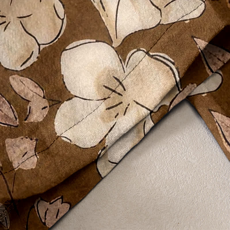 Buddha Stones Damenhose aus reiner Baumwolle mit Blumenmuster, elastischem Bund und Taschen - image 2
