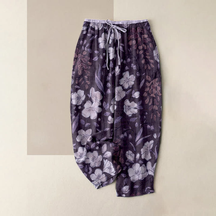 Buddha Stones Damenhose aus reiner Baumwolle mit Blumenmuster, elastischem Bund und Taschen - Lila - US16, UK/AU20, EU48 (3XL) - image 5
