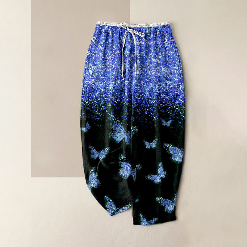 Buddha Stones Damenhose aus reiner Baumwolle mit Farbverlauf und Schmetterlingsmuster, elastischem Bund und Taschen - Königsblau - US16, UK/AU20, EU48 (3XL) - image 4