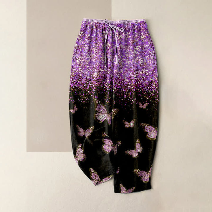 Buddha Stones Damenhose aus reiner Baumwolle mit Farbverlauf und Schmetterlingsmuster, elastischem Bund und Taschen - DarkOrchid - US16, UK/AU20, EU48 (3XL) - image 5