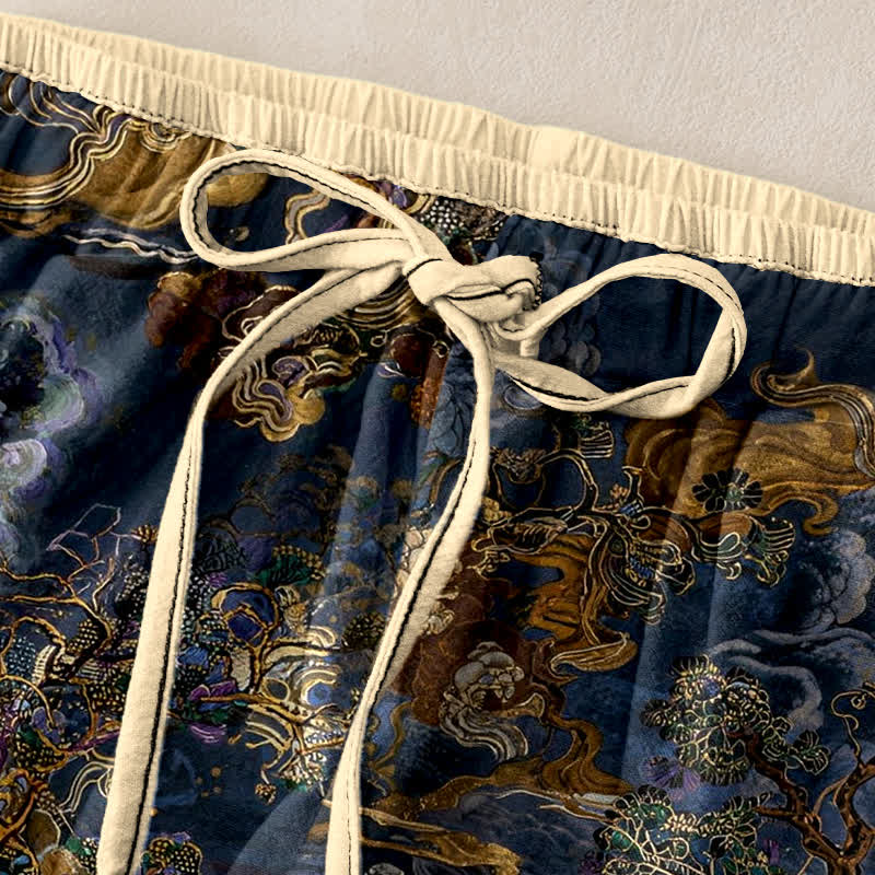 Buddha Stones Damenhose aus reiner Baumwolle mit orientalischem Wolkenmuster, elastischem Bund und Taschen - image 1