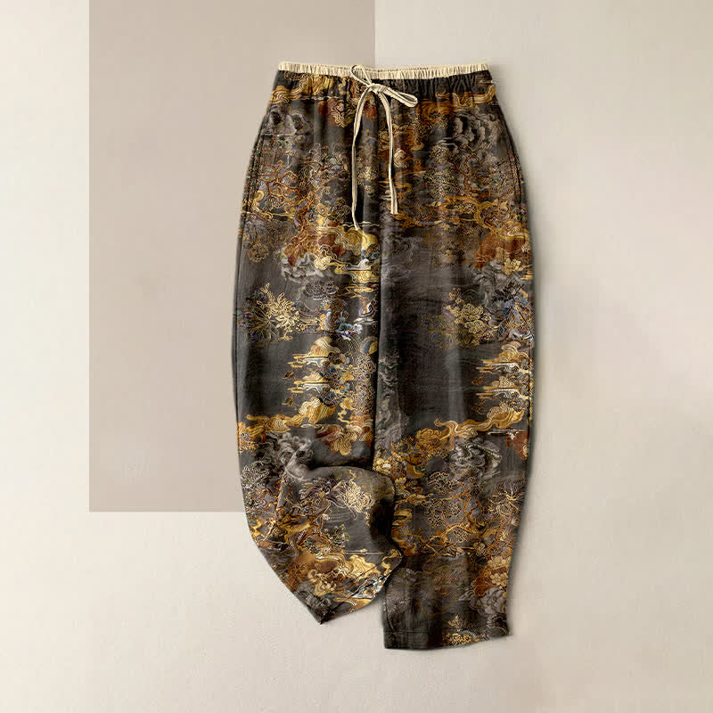 Buddha Stones Damenhose aus reiner Baumwolle mit orientalischem Wolkenmuster, elastischem Bund und Taschen - DimGray - US16, UK/AU20, EU48 (3XL) - image 4