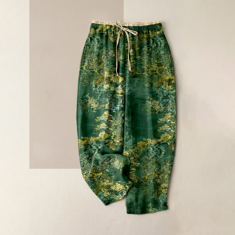 Buddha Stones Damenhose aus reiner Baumwolle mit orientalischem Wolkenmuster, elastischem Bund und Taschen - Waldgrün - US16, UK/AU20, EU48 (3XL) - image 5