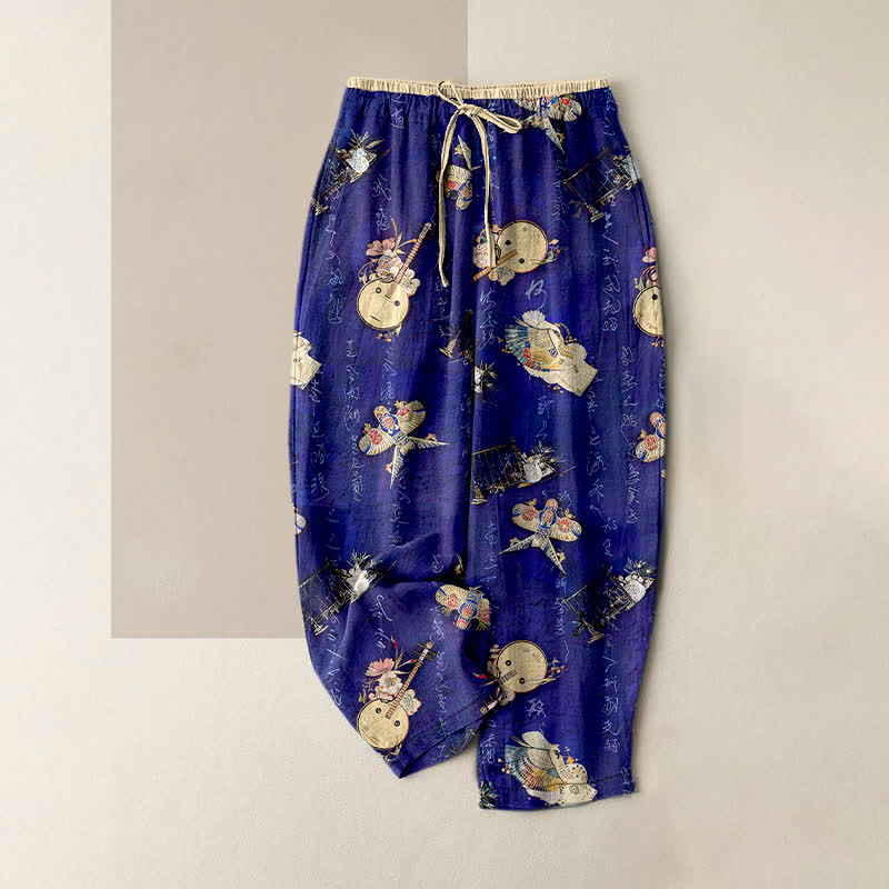 Buddha Stones Damenhose aus reiner Baumwolle mit Mini-Blumenmuster, elastischem Bund und Taschen - Königsblau - US16, UK/AU20, EU48 (3XL) - image 0