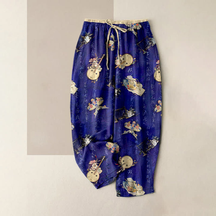 Buddha Stones Damenhose aus reiner Baumwolle mit Mini-Blumenmuster, elastischem Bund und Taschen - Königsblau - US16, UK/AU20, EU48 (3XL) - image 0