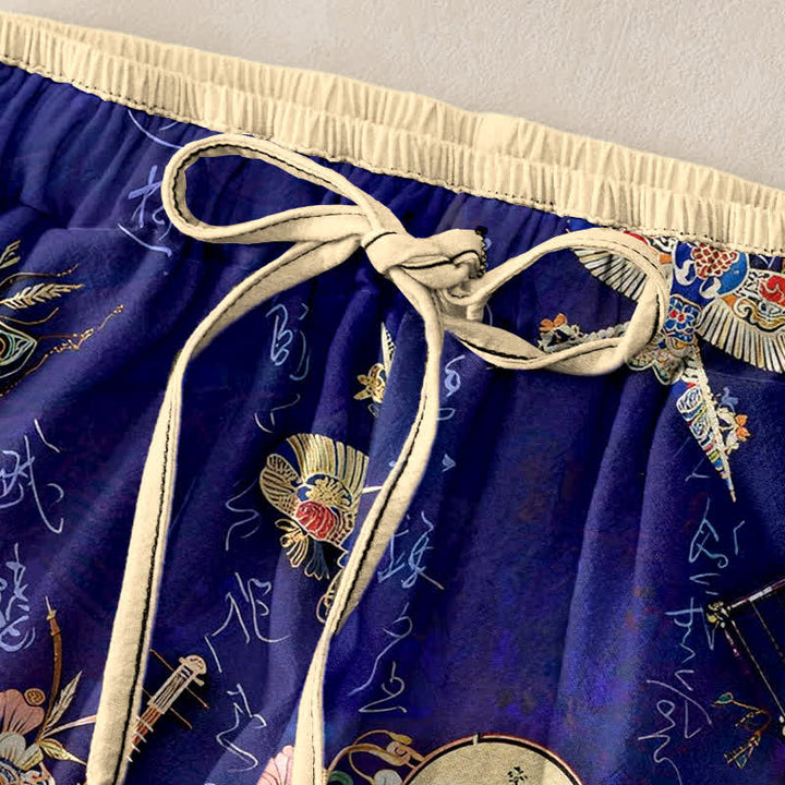 Buddha Stones Damenhose aus reiner Baumwolle mit Mini-Blumenmuster, elastischem Bund und Taschen - image 1