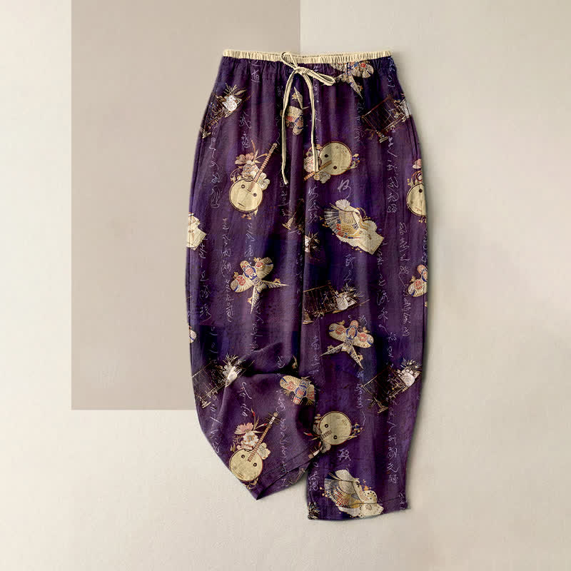 Buddha Stones Damenhose aus reiner Baumwolle mit Mini-Blumenmuster, elastischem Bund und Taschen - Lila - US16, UK/AU20, EU48 (3XL) - image 4