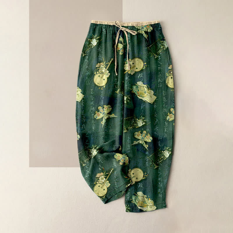 Buddha Stones Damenhose aus reiner Baumwolle mit Mini-Blumenmuster, elastischem Bund und Taschen - Waldgrün - US16, UK/AU20, EU48 (3XL) - image 5