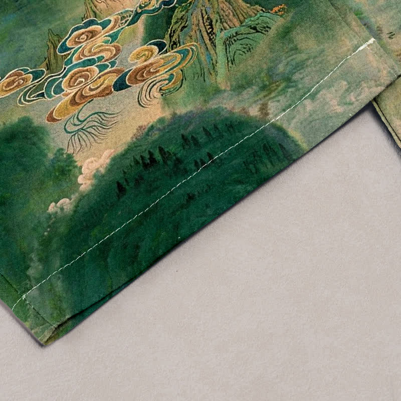 Buddha Stones Damenhose aus reiner Baumwolle mit Bergmuster, elastischem Bund und Taschen - image 1