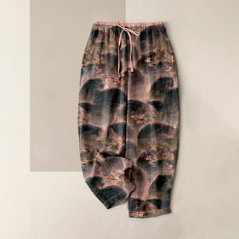 Buddha Stones Damenhose aus reiner Baumwolle mit Bergmuster, elastischem Bund und Taschen - Pfirsichpuff - US16, UK/AU20, EU48 (3XL) - image 3