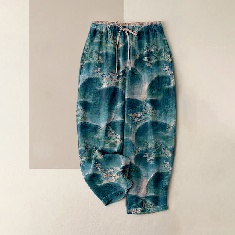 Buddha Stones Damenhose aus reiner Baumwolle mit Bergmuster, elastischem Bund und Taschen - Türkis - US16, UK/AU20, EU48 (3XL) - image 4
