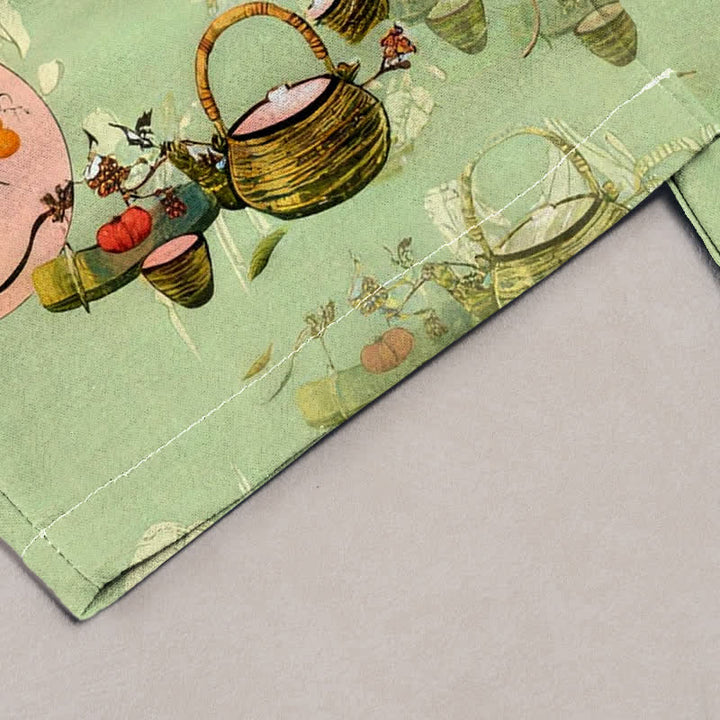 Buddha Stones Damenhose aus reiner Baumwolle mit orientalischem Blumenkorbmuster, elastischem Bund und Taschen - image 1