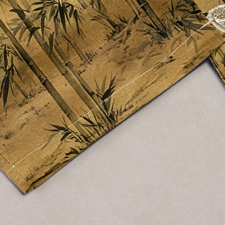 Buddha Stones Damenhose aus reiner Baumwolle mit orientalischem Bambus-Kranichmuster, elastischem Bund und Taschen - image 1