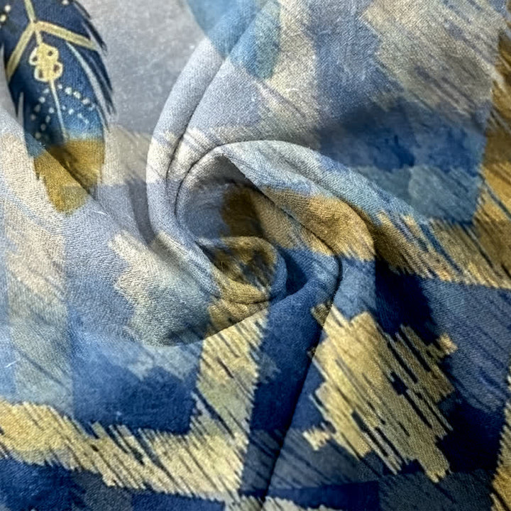 Buddha Stones Damenhose aus reiner Baumwolle mit marineblauem Feder- und Goldbordürenmuster, elastischem Bund und Taschen - image 2