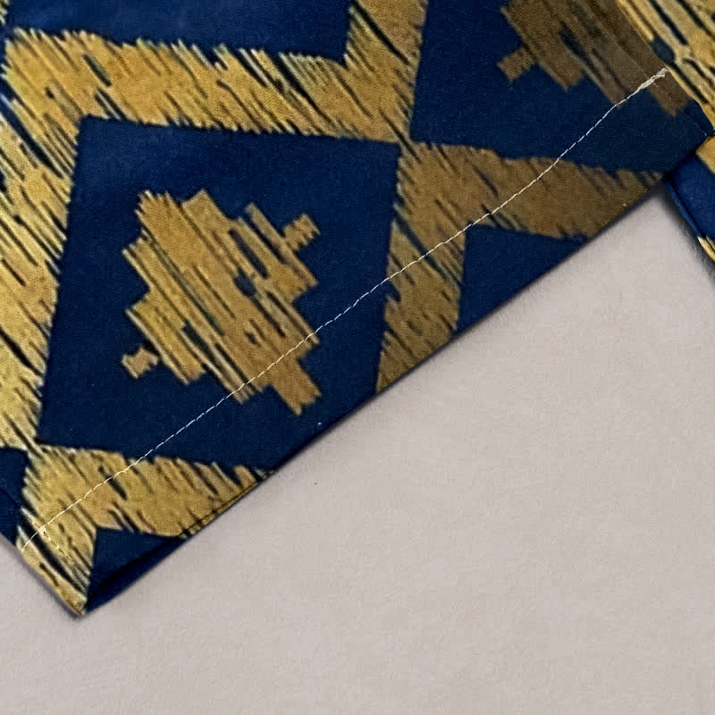 Buddha Stones Damenhose aus reiner Baumwolle mit marineblauem Feder- und Goldbordürenmuster, elastischem Bund und Taschen - image 1
