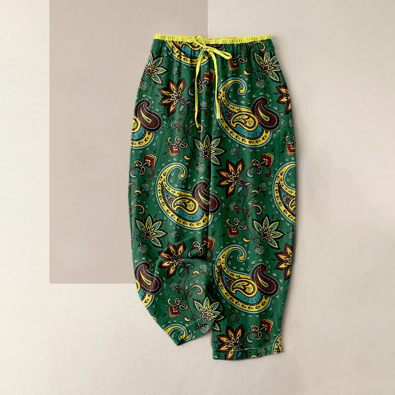 Buddha Stones Damen-Haremshose aus reiner Baumwolle mit Paisley-Blumenmuster, elastischem Bund und Taschen - Waldgrün - US16, UK/AU20, EU48 (3XL) - image 0
