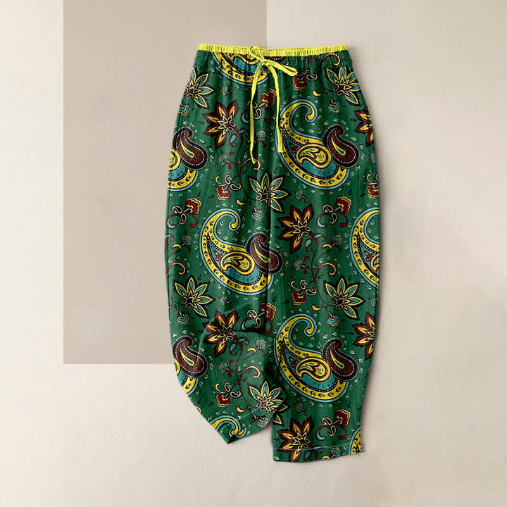 Buddha Stones Damen-Haremshose aus reiner Baumwolle mit Paisley-Blumenmuster, elastischem Bund und Taschen - Waldgrün - US16, UK/AU20, EU48 (3XL) - image 0