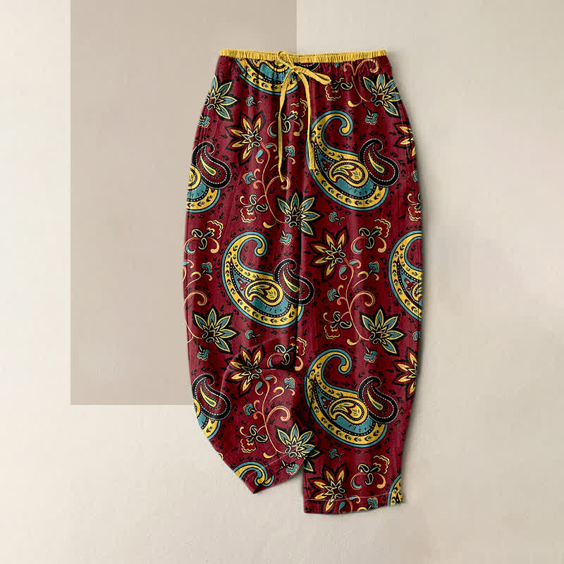 Buddha Stones Damen-Haremshose aus reiner Baumwolle mit Paisley-Blumenmuster, elastischem Bund und Taschen - Kastanienbraun - US16, UK/AU20, EU48 (3XL) - image 4