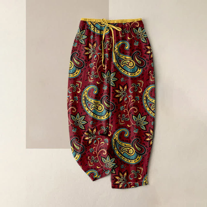 Buddha Stones Damen-Haremshose aus reiner Baumwolle mit Paisley-Blumenmuster, elastischem Bund und Taschen - Kastanienbraun - US16, UK/AU20, EU48 (3XL) - image 4