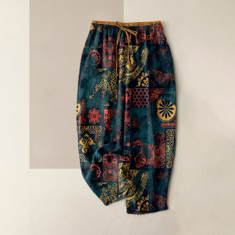 Buddha Stones Damen-Baumwollhose mit Blumenmuster, elastischem Bund und Taschen - Türkis - US16, UK/AU20, EU48 (3XL) - image 0