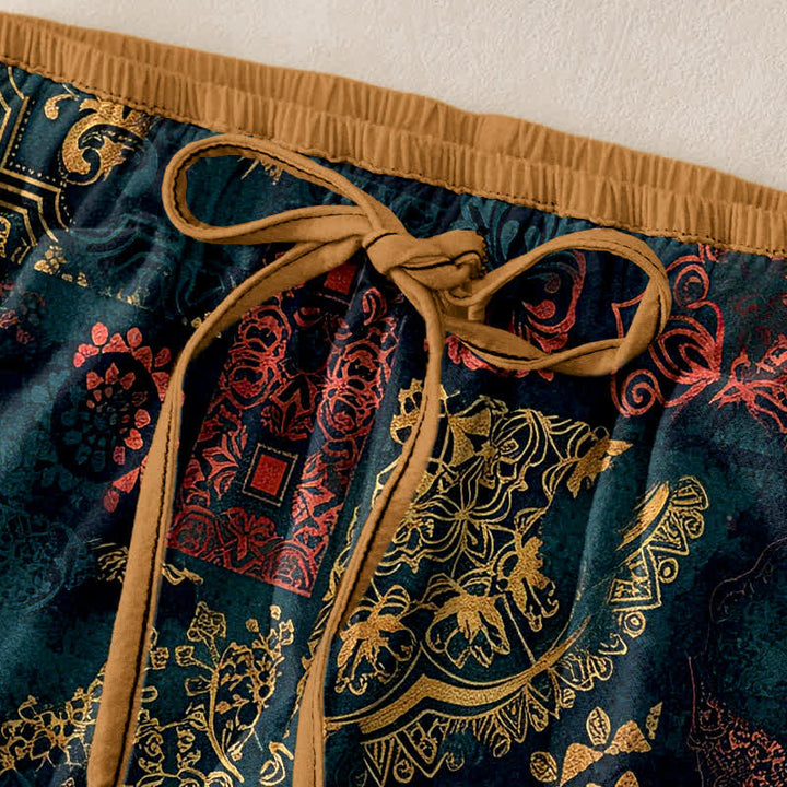 Buddha Stones Damen-Baumwollhose mit Blumenmuster, elastischem Bund und Taschen - image 1