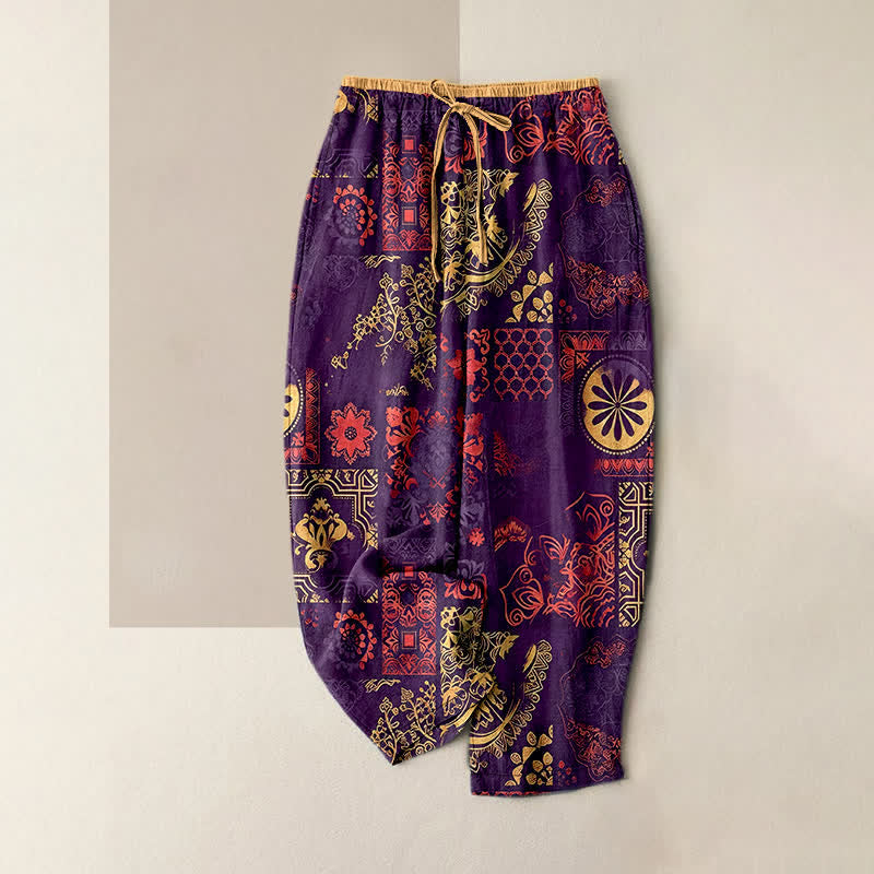 Buddha Stones Damen-Baumwollhose mit Blumenmuster, elastischem Bund und Taschen - Lila - US16, UK/AU20, EU48 (3XL) - image 4