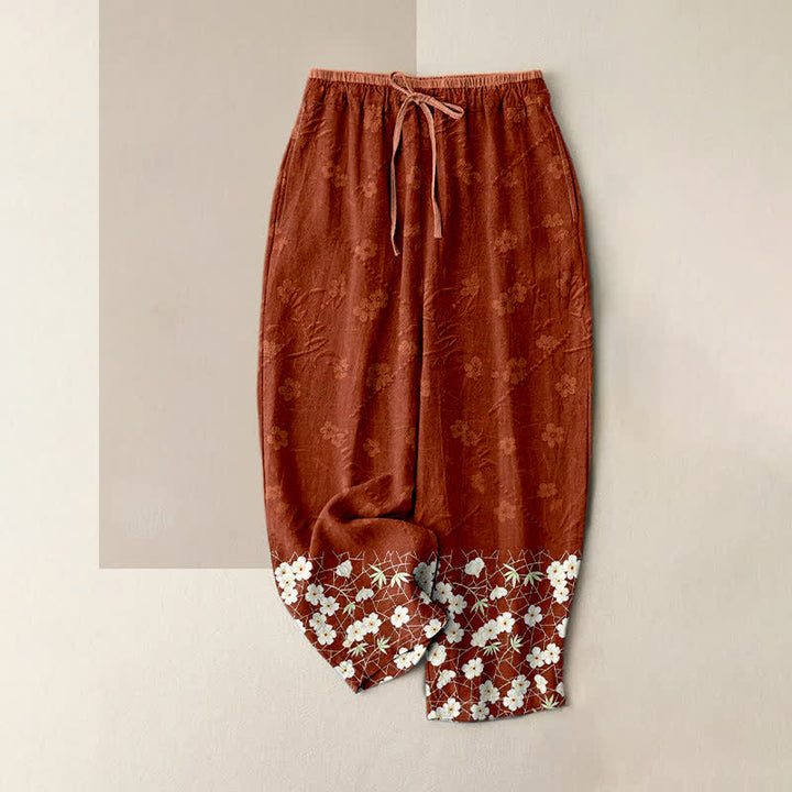 Buddha Stones Damenhose aus reiner Baumwolle mit Blumenmuster, elastischem Bund und Taschen - Sienna - US16, UK/AU20, EU48 (3XL) - image 0